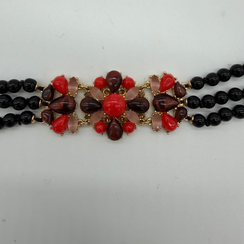 Kate Spade New York Burst Into Bloom Statement Bracelet Red Black Gold Tone - Picture 4 of 5